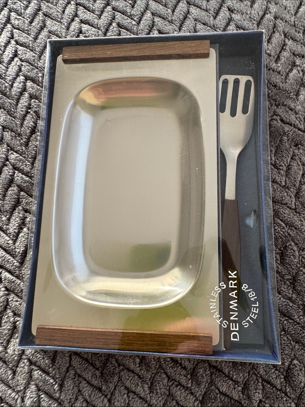 Vintage MCM Danish Stainless Steel & Teak Relish Tray Serving Set